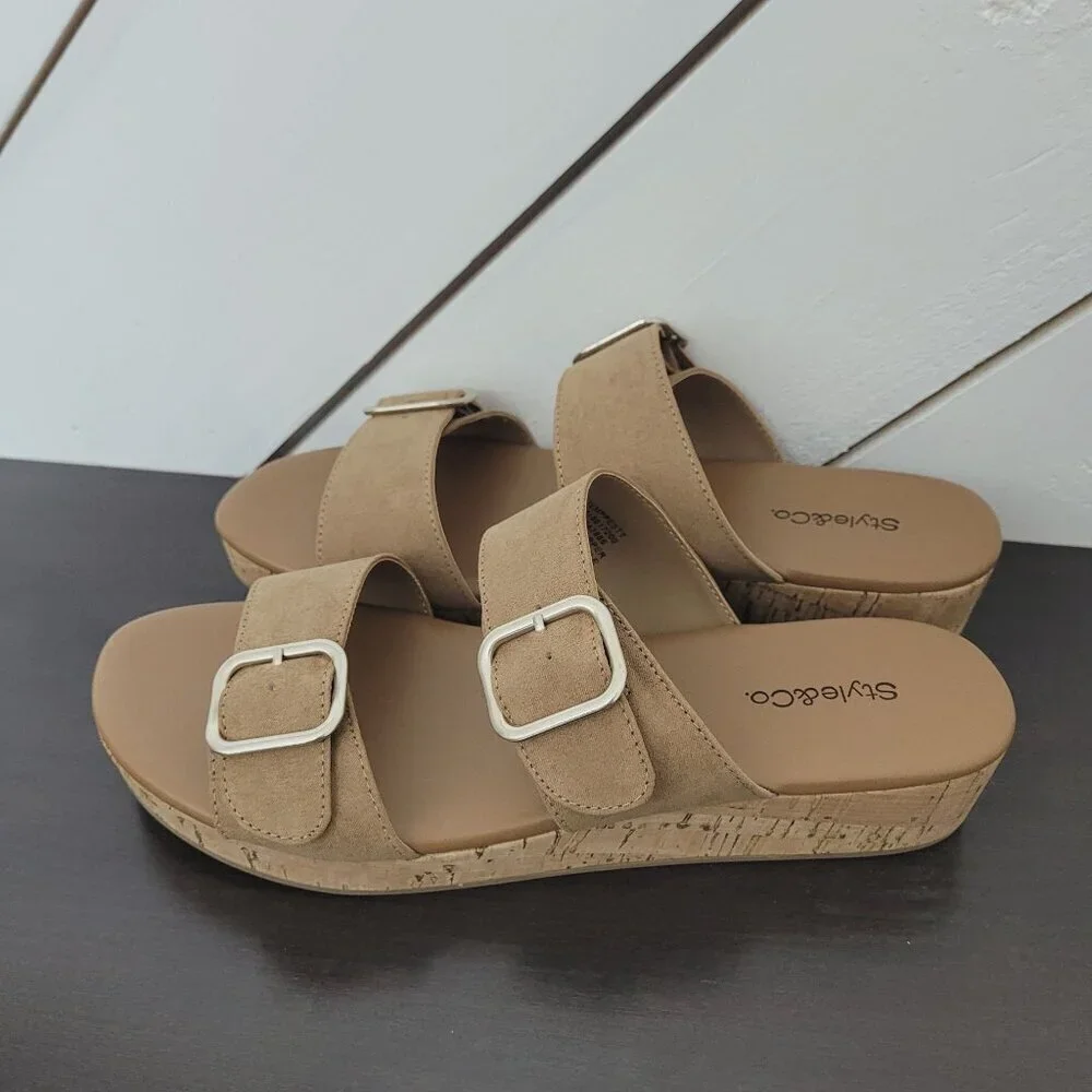 NEW Style & Co. Temppestt Women's 9M Tan Platform Cork Sandal Straps - Picture 2 of 7
